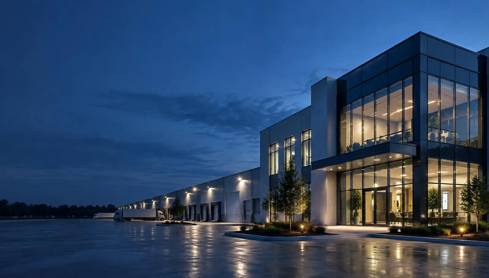 Modern bedrijfsgebouw met kantoor- en logistieke functie